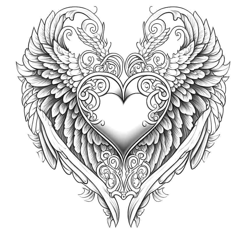 angel wings heart coloring page