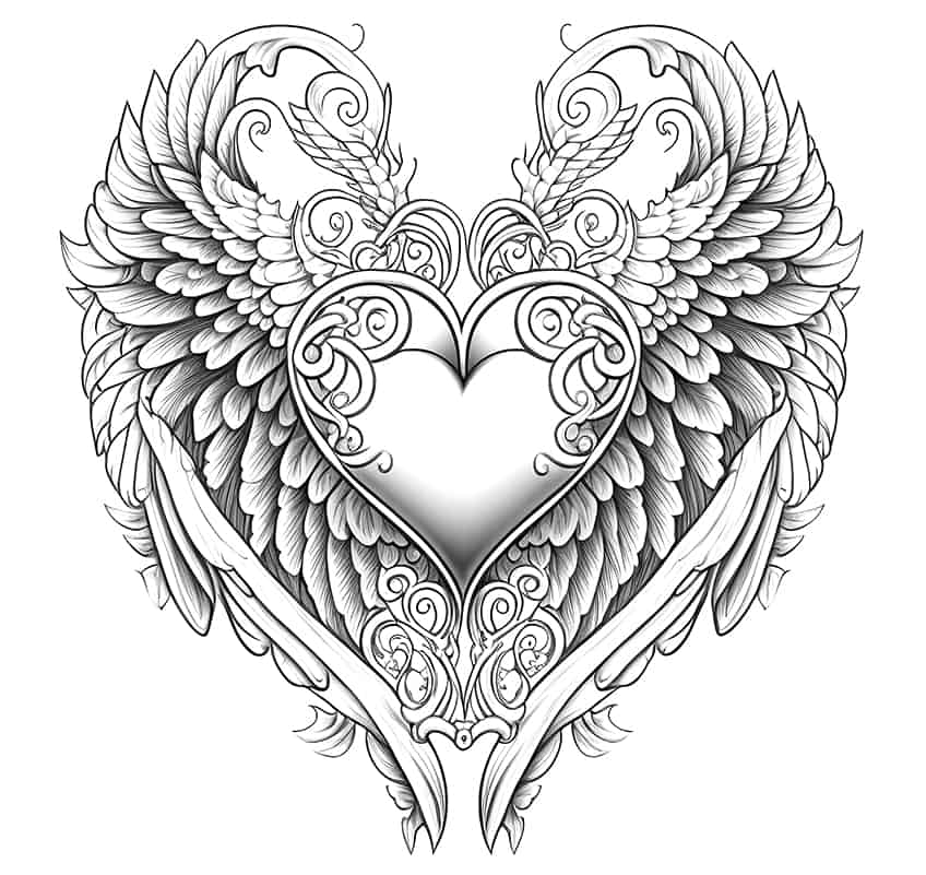 hearts with ribbons coloring pages