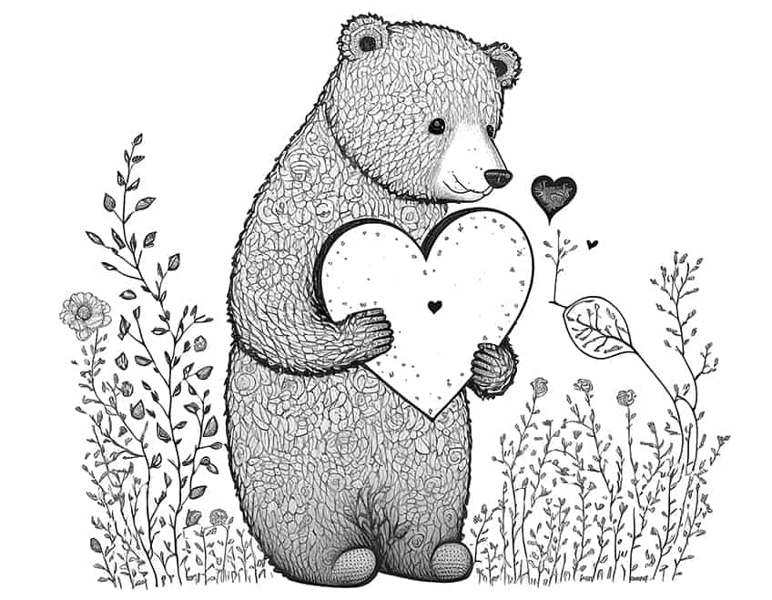 bear with heart coloring page