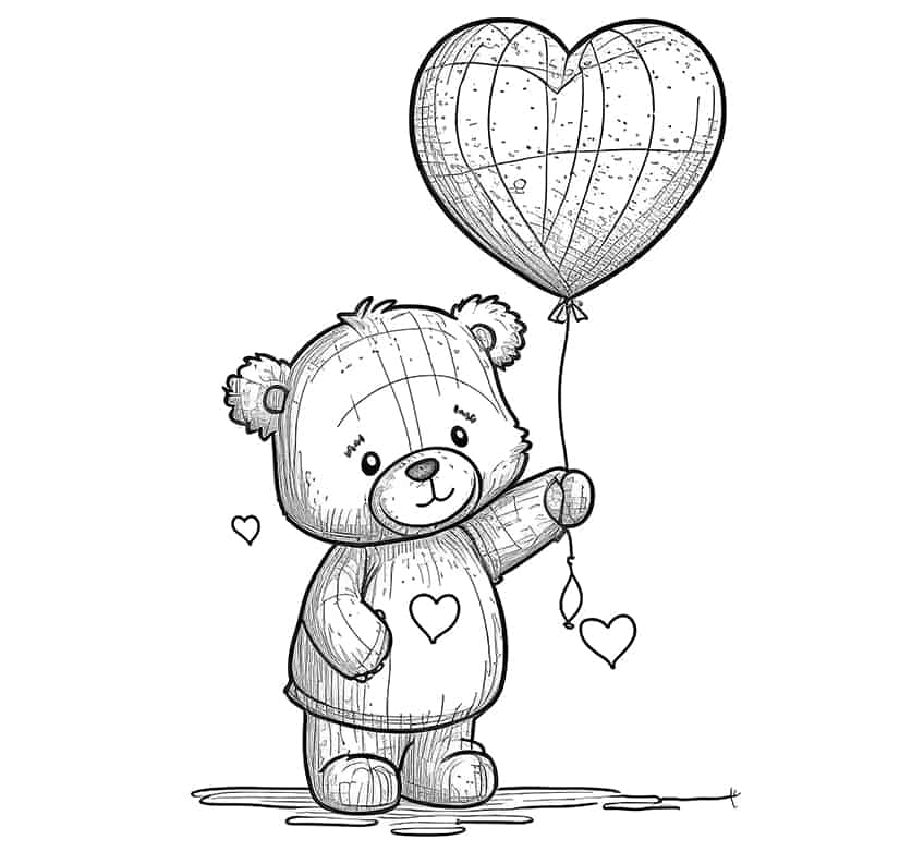 comic bear with heart coloring page