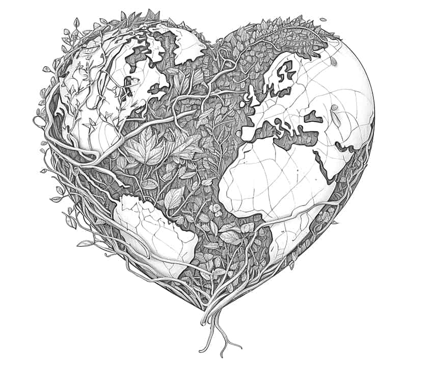 earth heart coloring page
