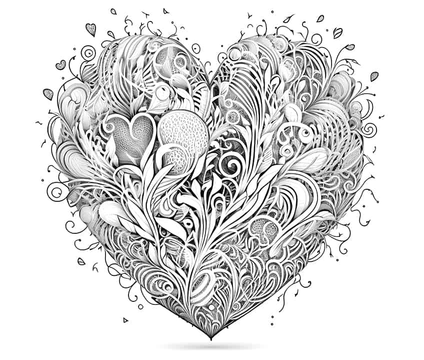 hard coloring pages of hearts