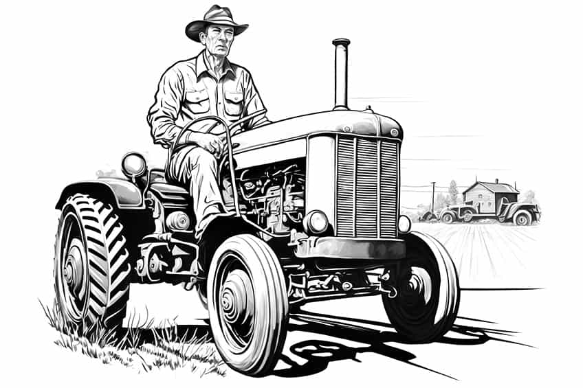 farmer driving tractor colorin page