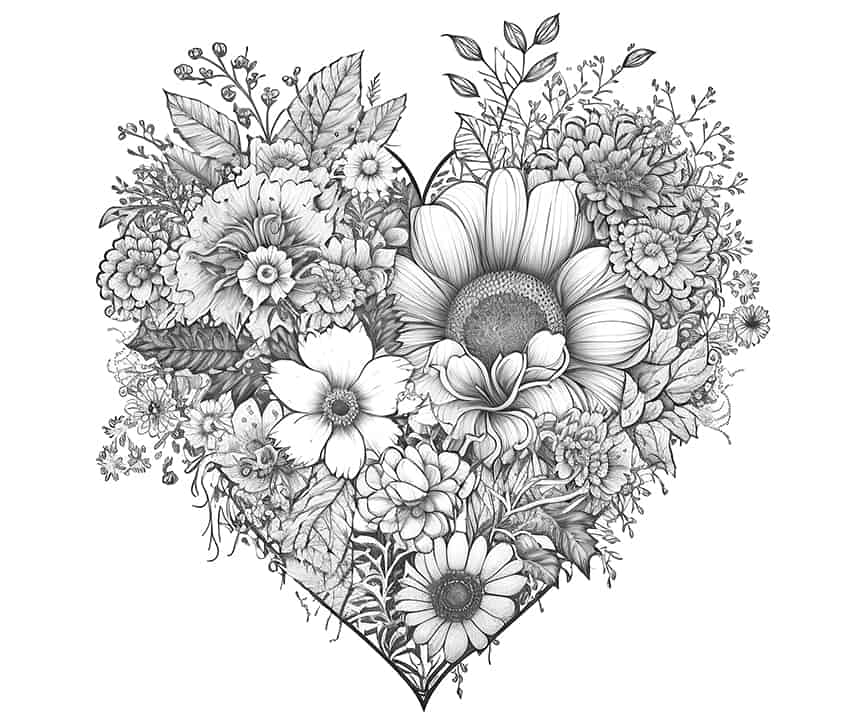 floral heart coloring page