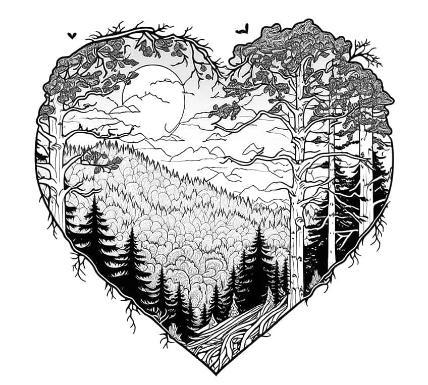 forest heart coloring page