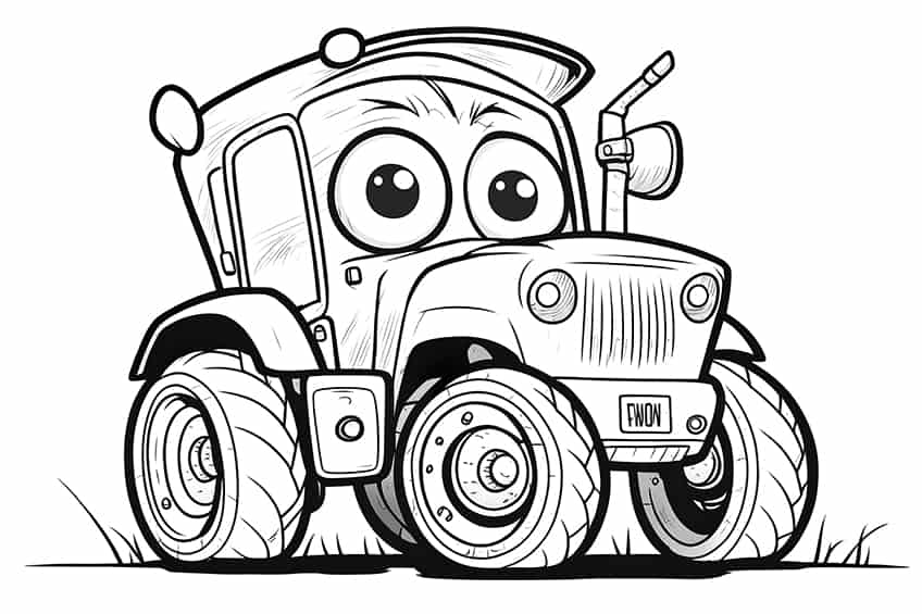 funny cartoon tractor coloring page
