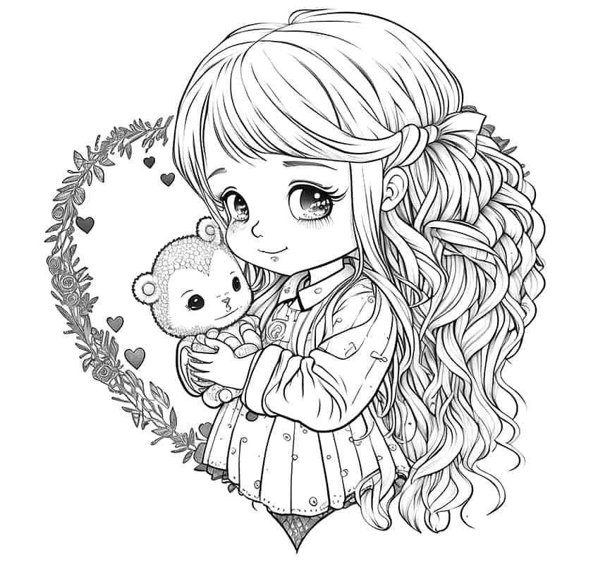 girl with heart coloring page