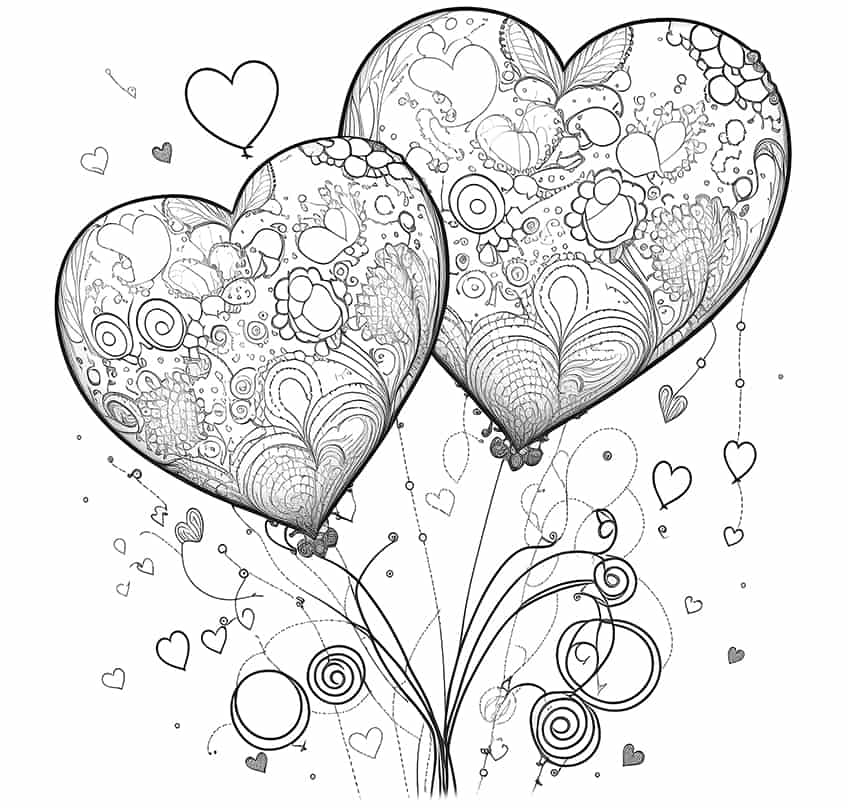 heart balloons coloring page