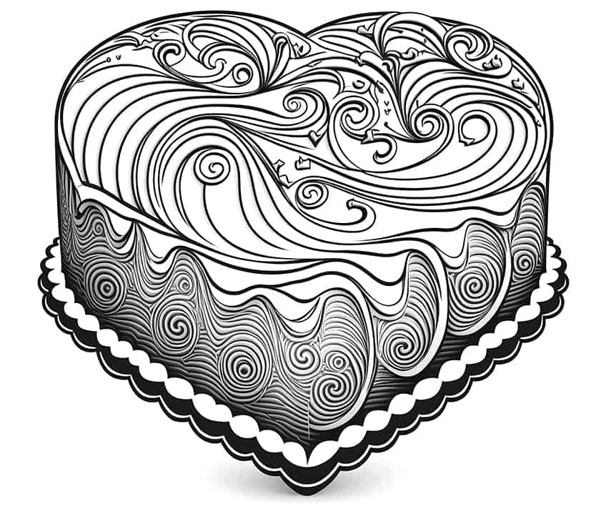 heart cake coloring page