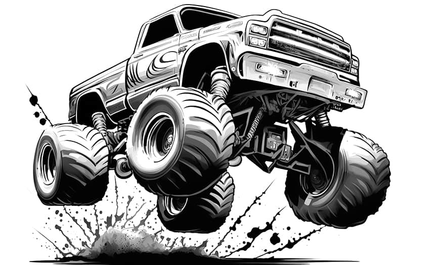 jumping monster truck coloring page