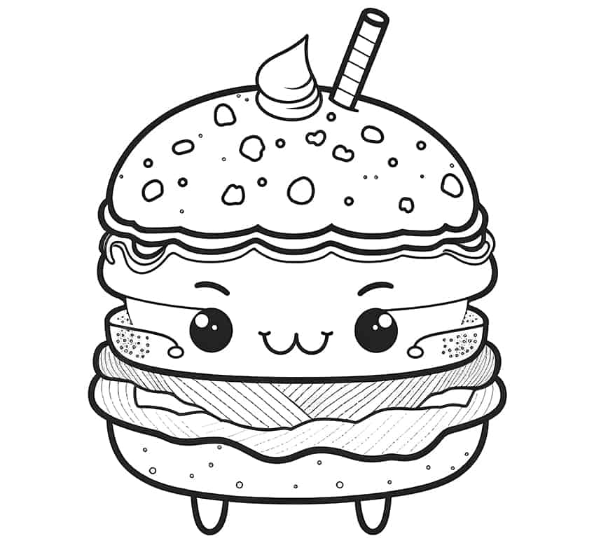 kawaii burger coloring sheet