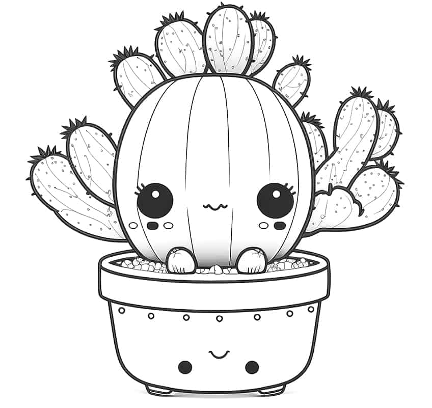 kawaii cactus coloring page