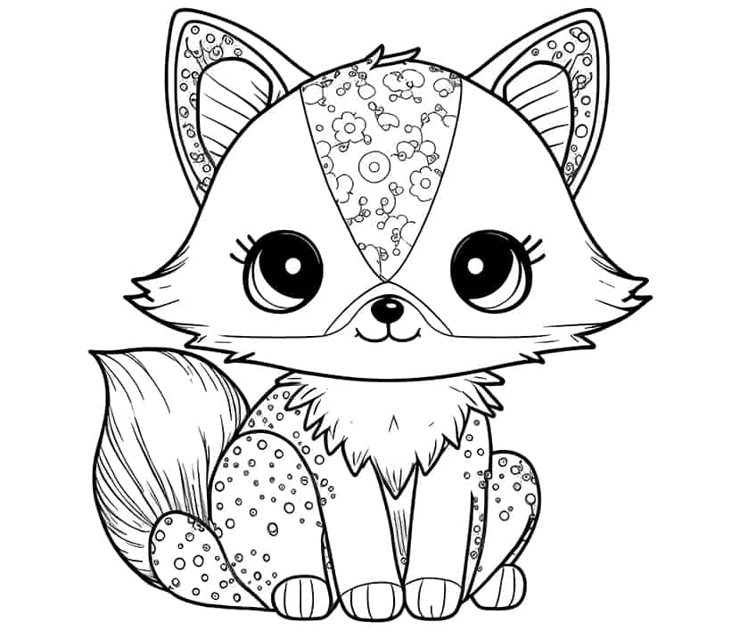 kawaii fox coloring page