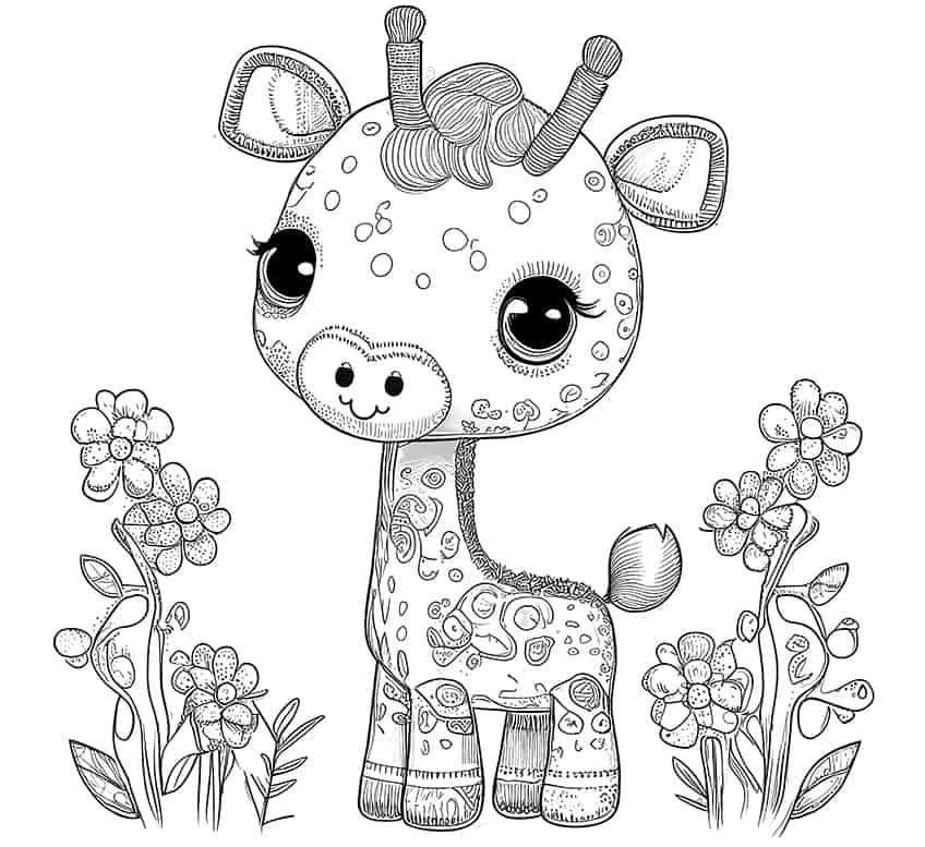 kawaii giraffe coloring page