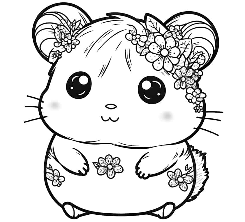 kawaii hamster coloring page