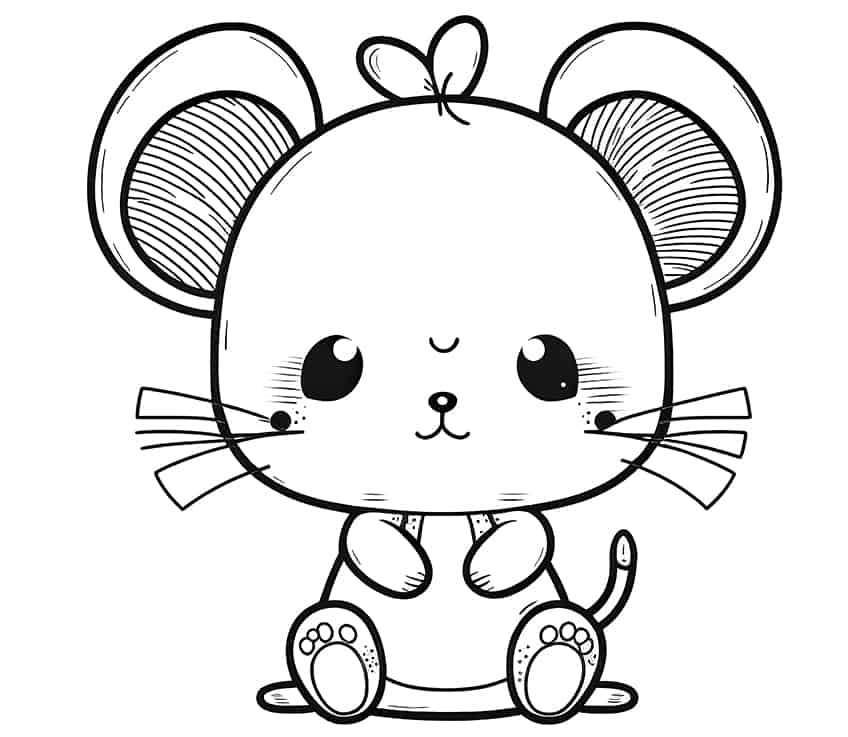 kawaii mouse coloring page