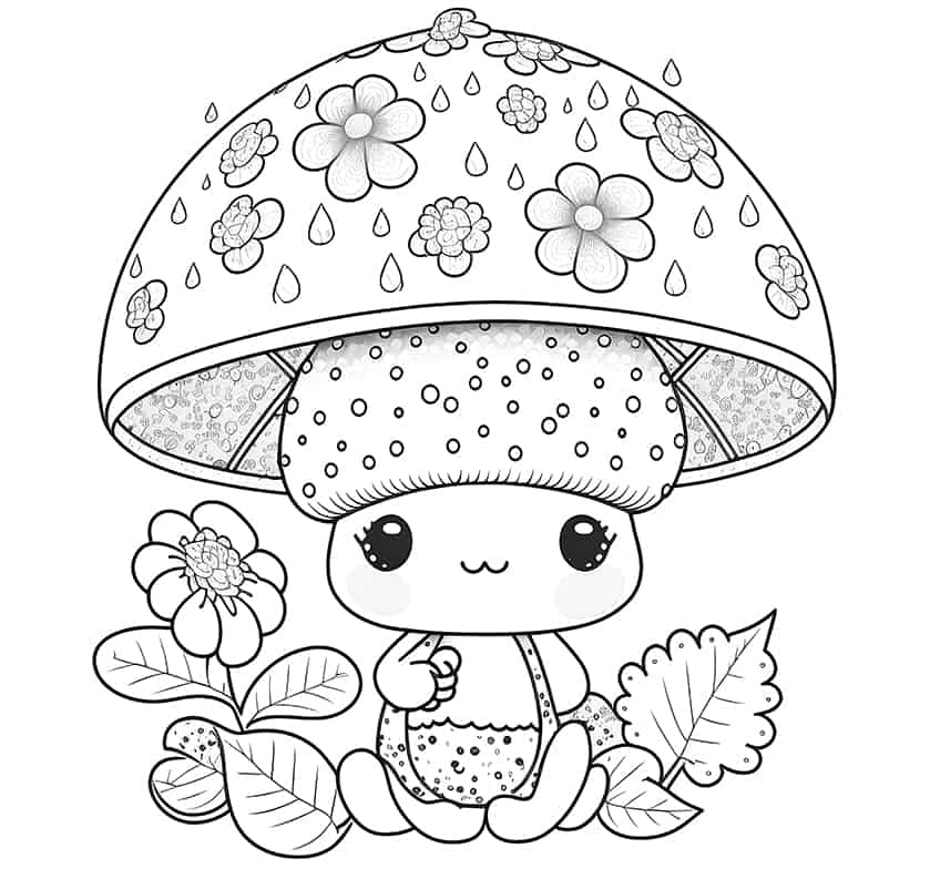 kawaii mushroom coloring page