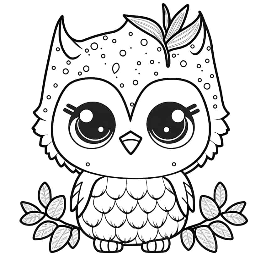 kawaii owl coloring page