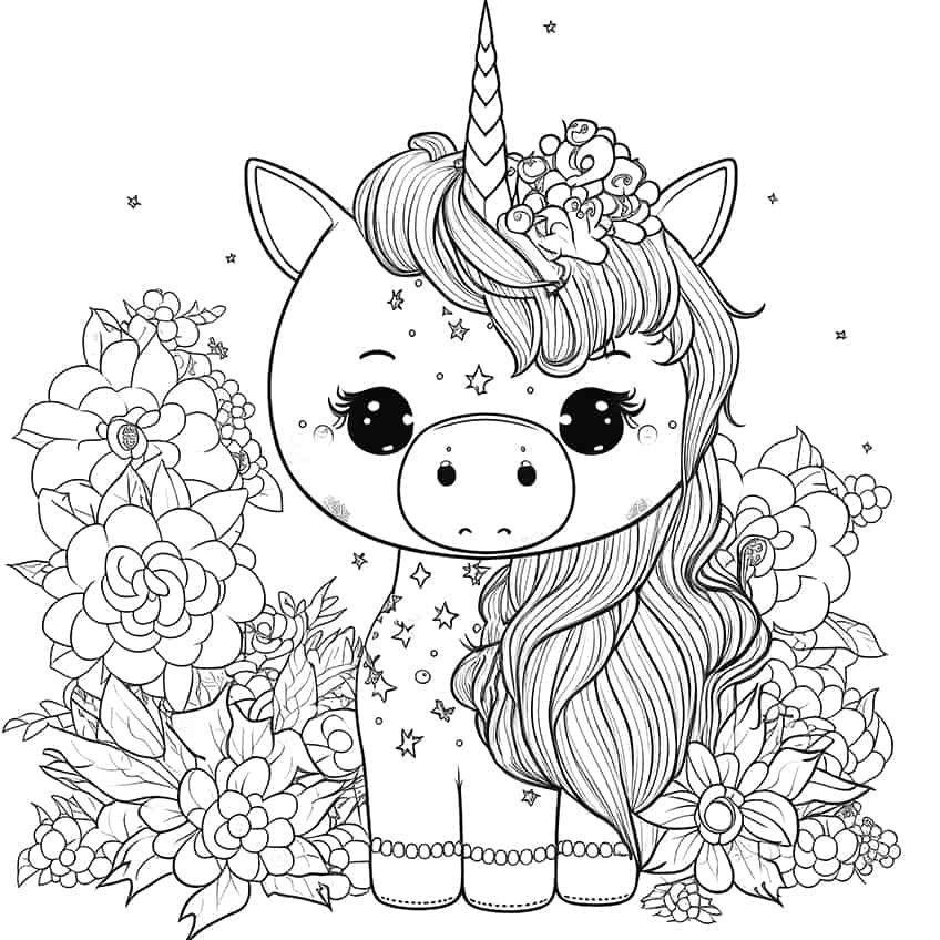 kawaii unicorn coloring page