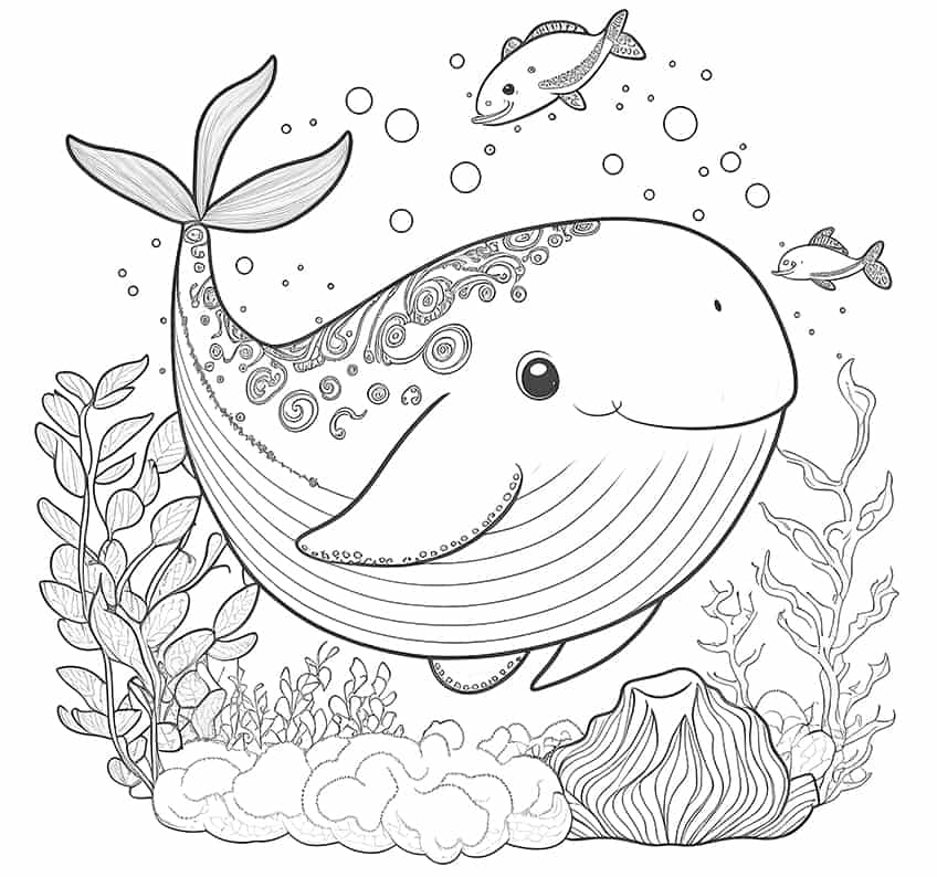 kawaii whale coloring page