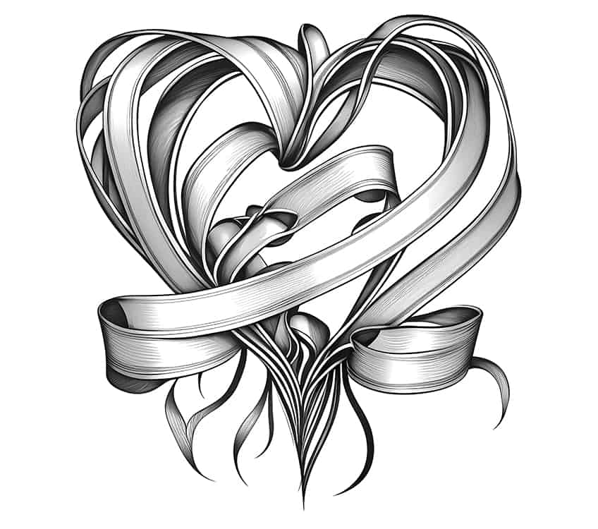 hearts with ribbons coloring pages