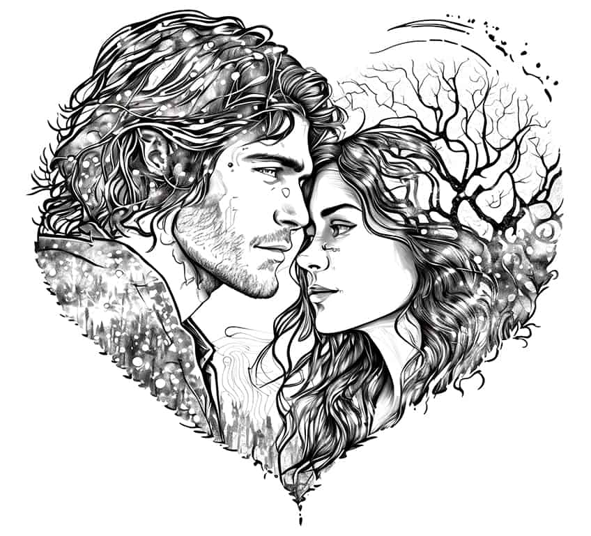romantic heart coloring page