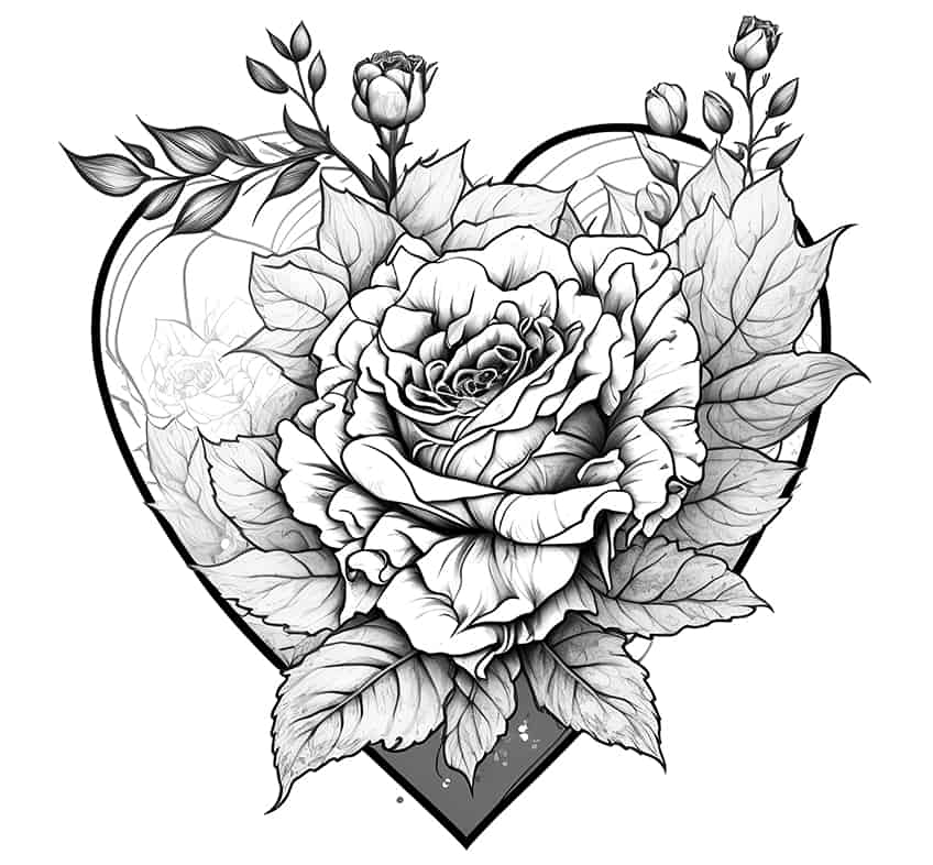 rose heart coloring page