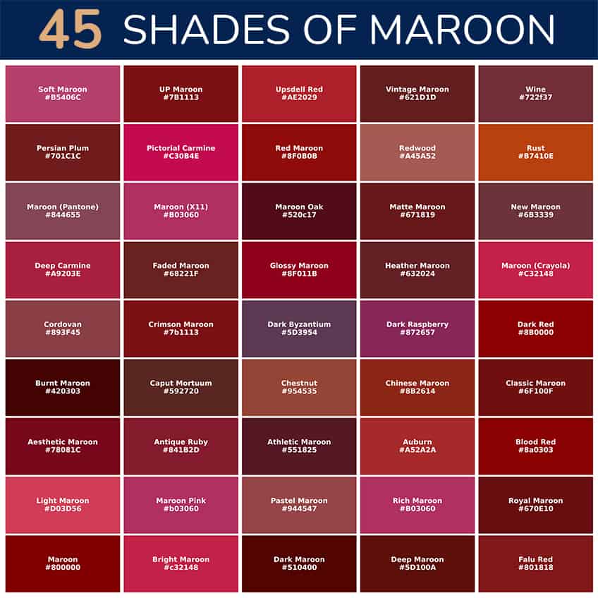 shades of maroon color with hex codes