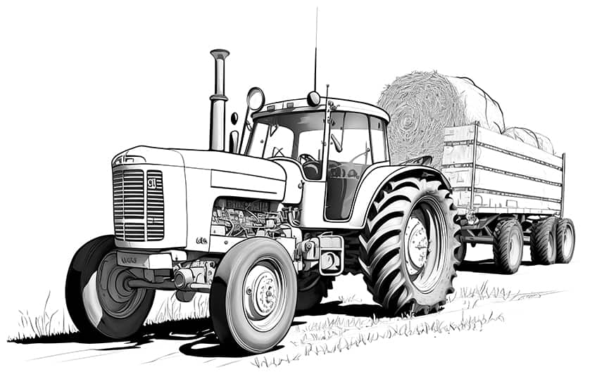 tractor with hay wagon coloring pages