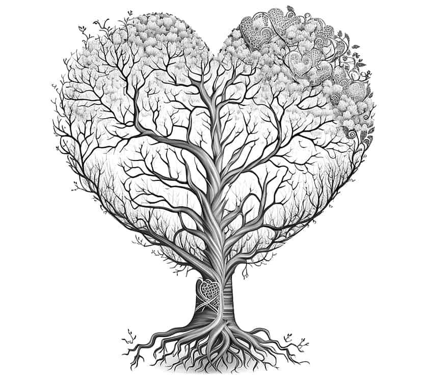 tree heart coloring page