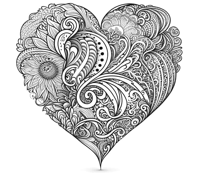 zentangle heart coloring page