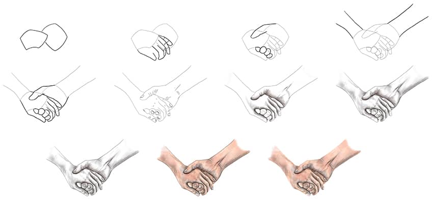 How To Draw Holding Hands, Step by Step, Drawing Guide, by Dawn