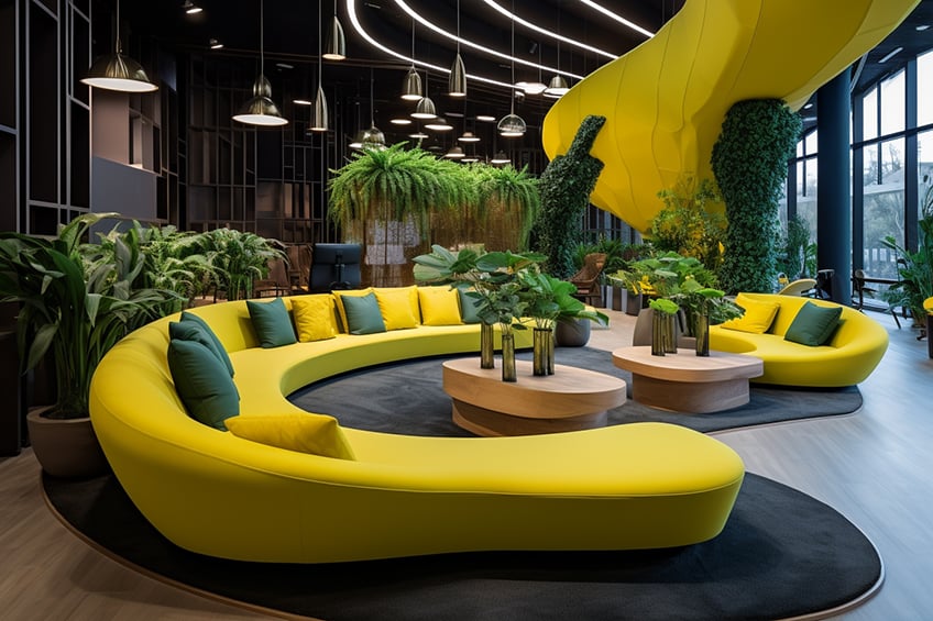 green and yellow interior design
