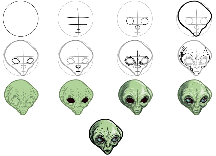 HOW TO DRAW AN ALIEN EASY - DRAWING ALIEN STEP BY STEP