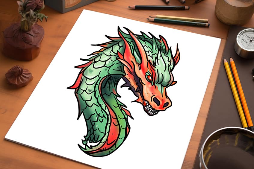 how to draw a realistic dragon head