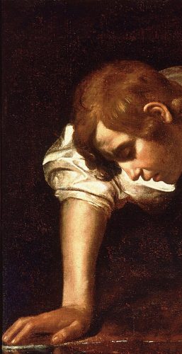 Narcissus By Caravaggio Painting Of Narcissus Analysis   Narcissus By Caravaggio Color 257x500 