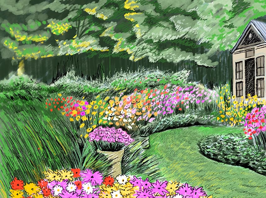 flower garden drawing