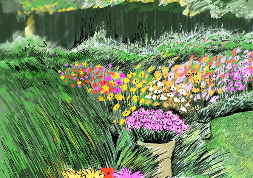 how to draw a garden with flowers