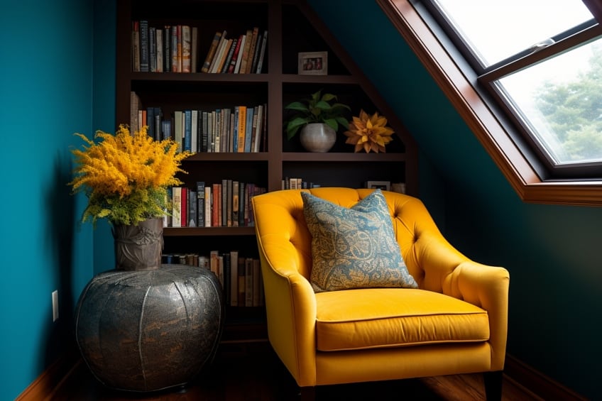 teal and mustard yellow