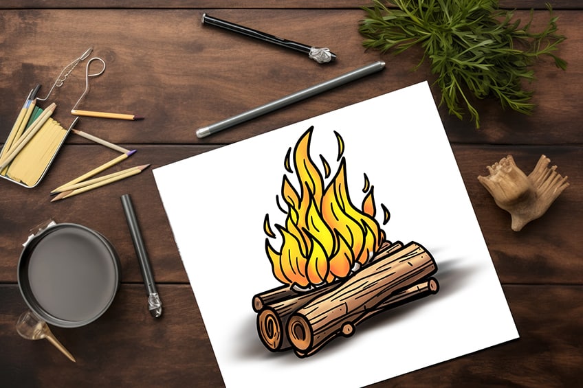 how to draw a fire with wood