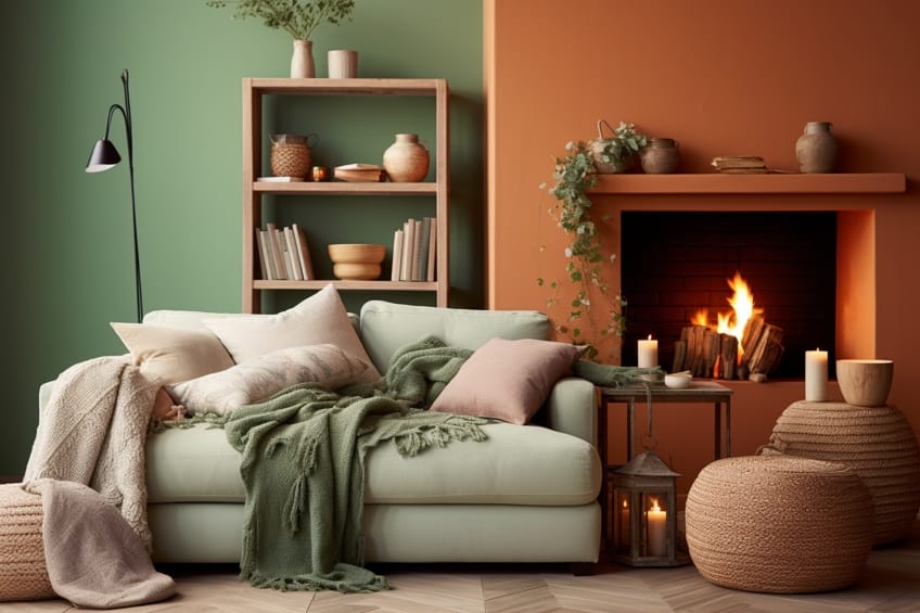 mint green and terracotta