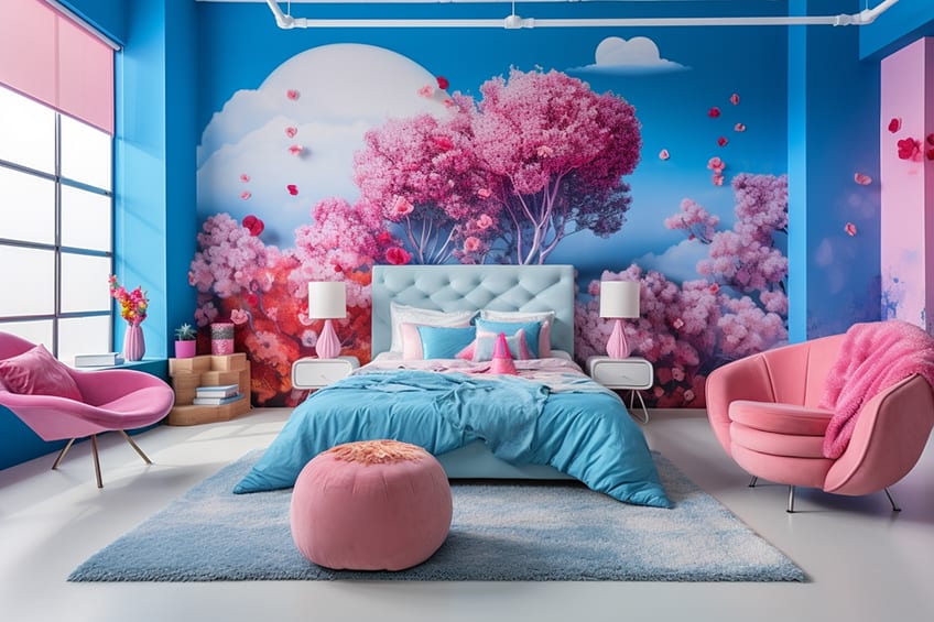 pink and blue interior design