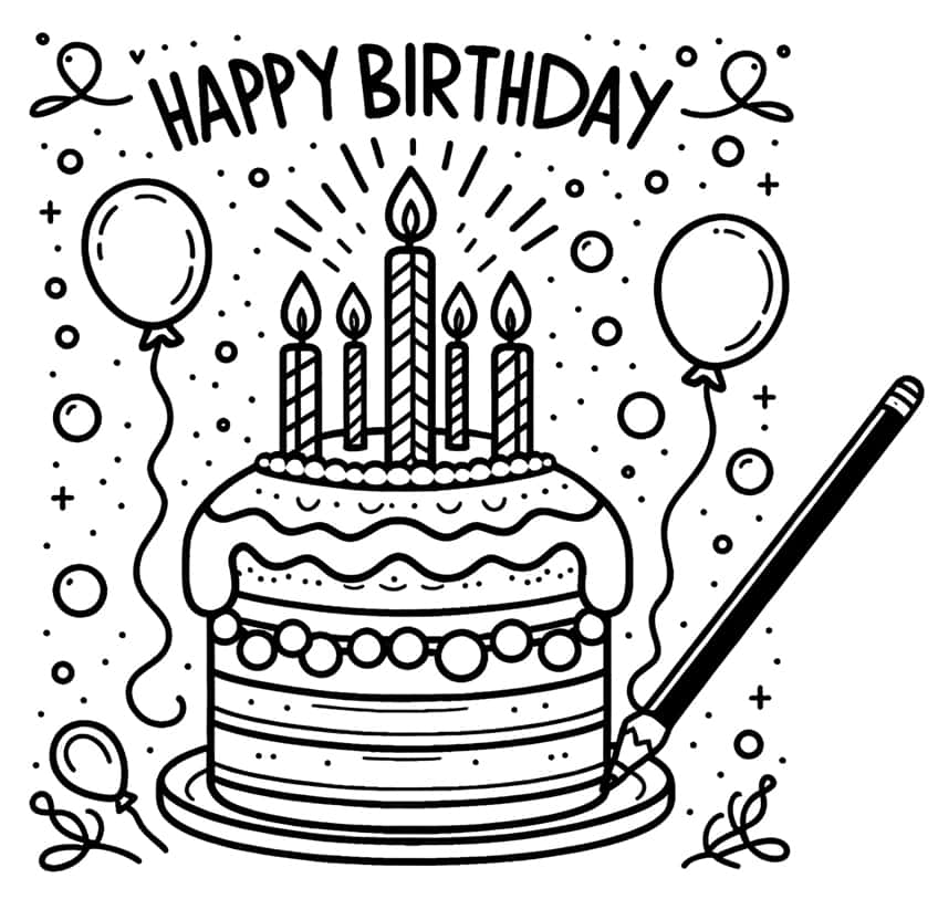 Happy Birthday Coloring Page 02