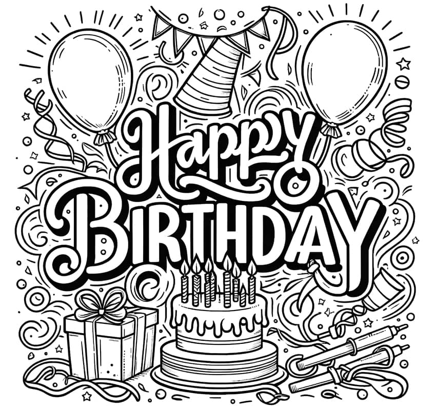 Happy Birthday Coloring Page 07