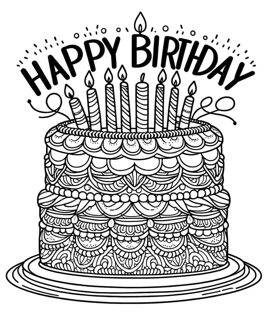 Happy Birthday Coloring Page 08