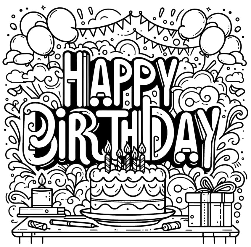 Happy Birthday Coloring Page 10