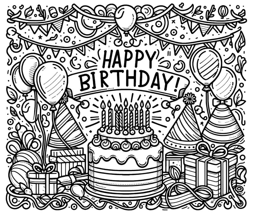 Happy Birthday Coloring Page 11