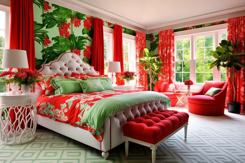 red and green bedroom design