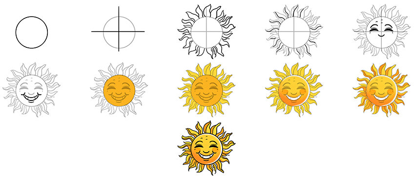 sun drawing collage