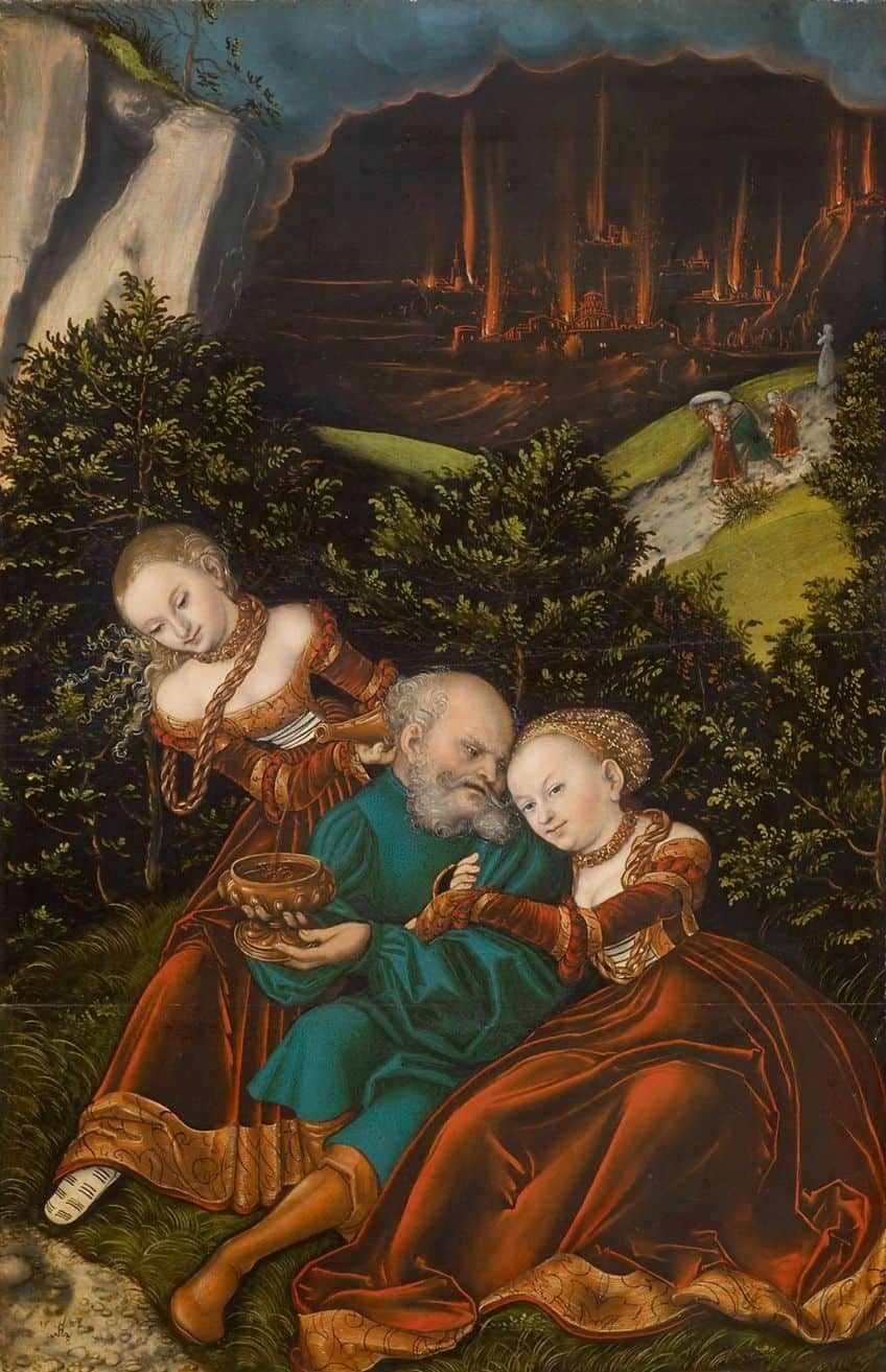 Lucas Cranach Lot and his Daughter Paintings